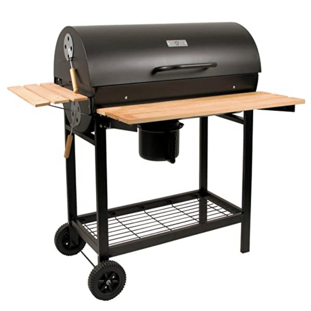 Barbecue Chariot - BBQ au charbon de bois à roulette avec couvercle / plateau de bois