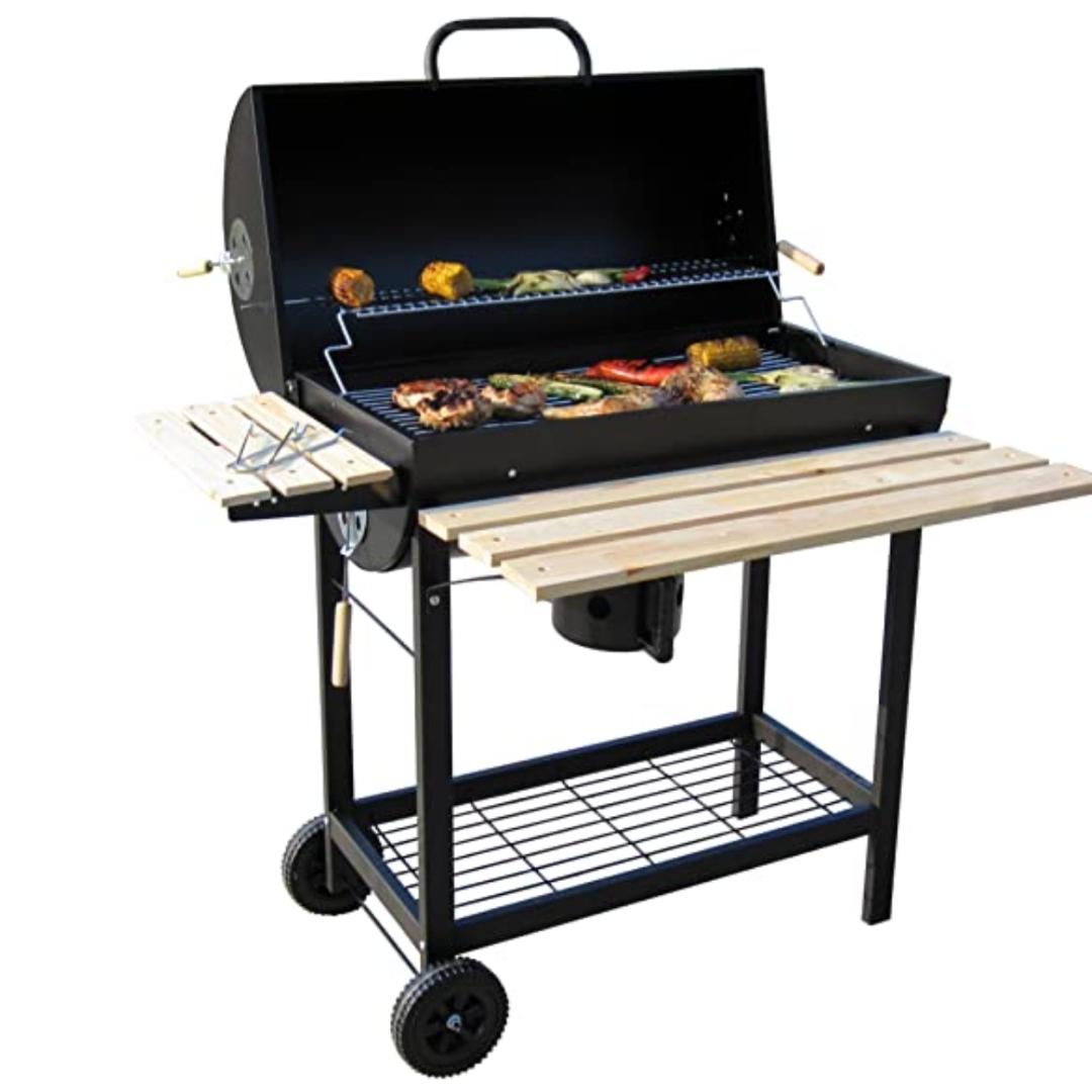 Barbecue Chariot - BBQ au charbon de bois à roulette avec couvercle / plateau de bois