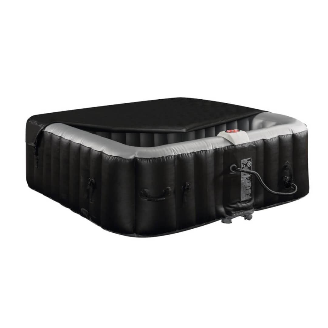 Spa gonflable carré 6 places B-COSY- Jacuzzi - L185 x P185 x H65 cm - 140 buses d'air - 910L - Noir et gris