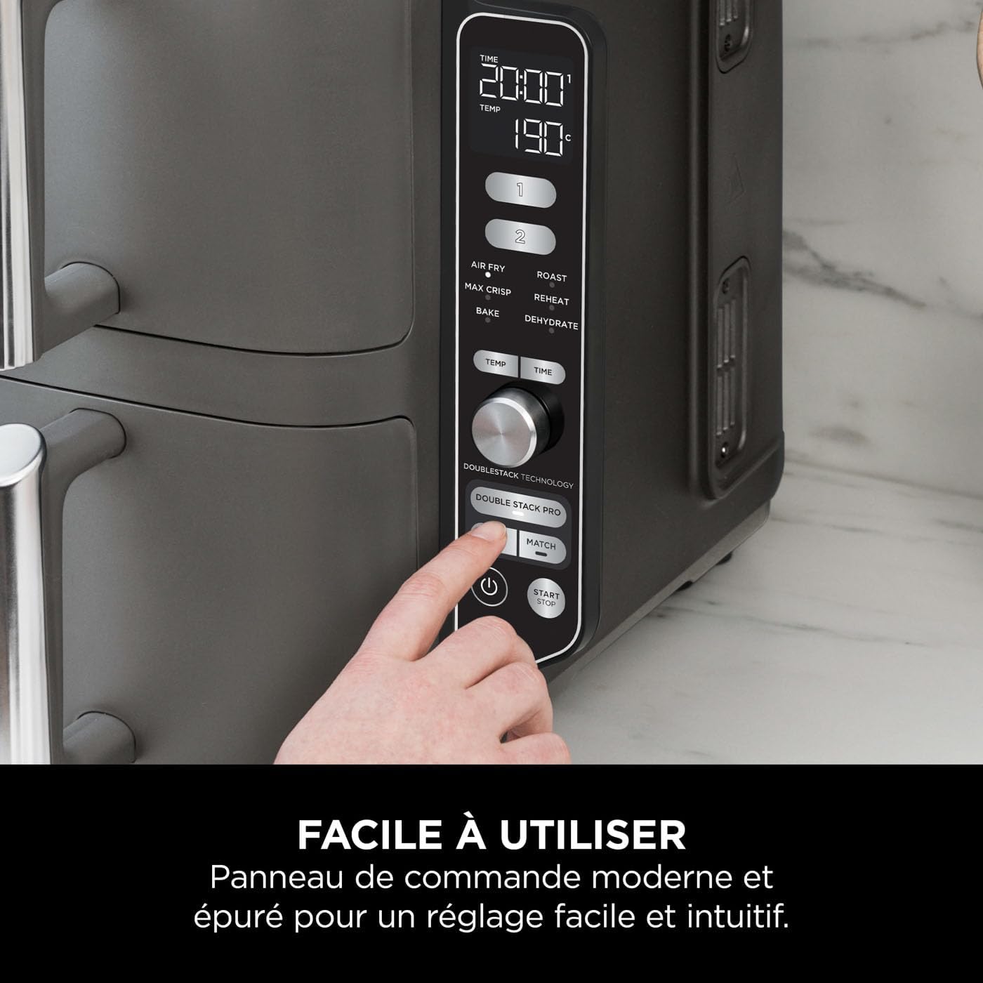 Ninja Double Stack XL Friteuse sans huile, friteuse verticale à 2 tiroirs, 4 niveaux cuisson, 2 tiroirs et 2 grilles, design compact, capacité de 9,5L, 6 fonctions de cuisson, 8 portions