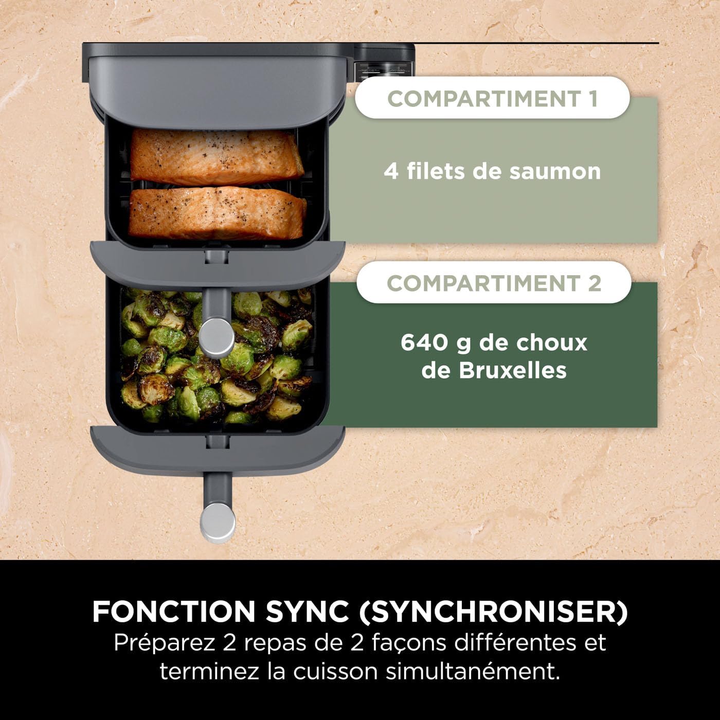 Ninja Double Stack XL Friteuse sans huile, friteuse verticale à 2 tiroirs, 4 niveaux cuisson, 2 tiroirs et 2 grilles, design compact, capacité de 9,5L, 6 fonctions de cuisson, 8 portions