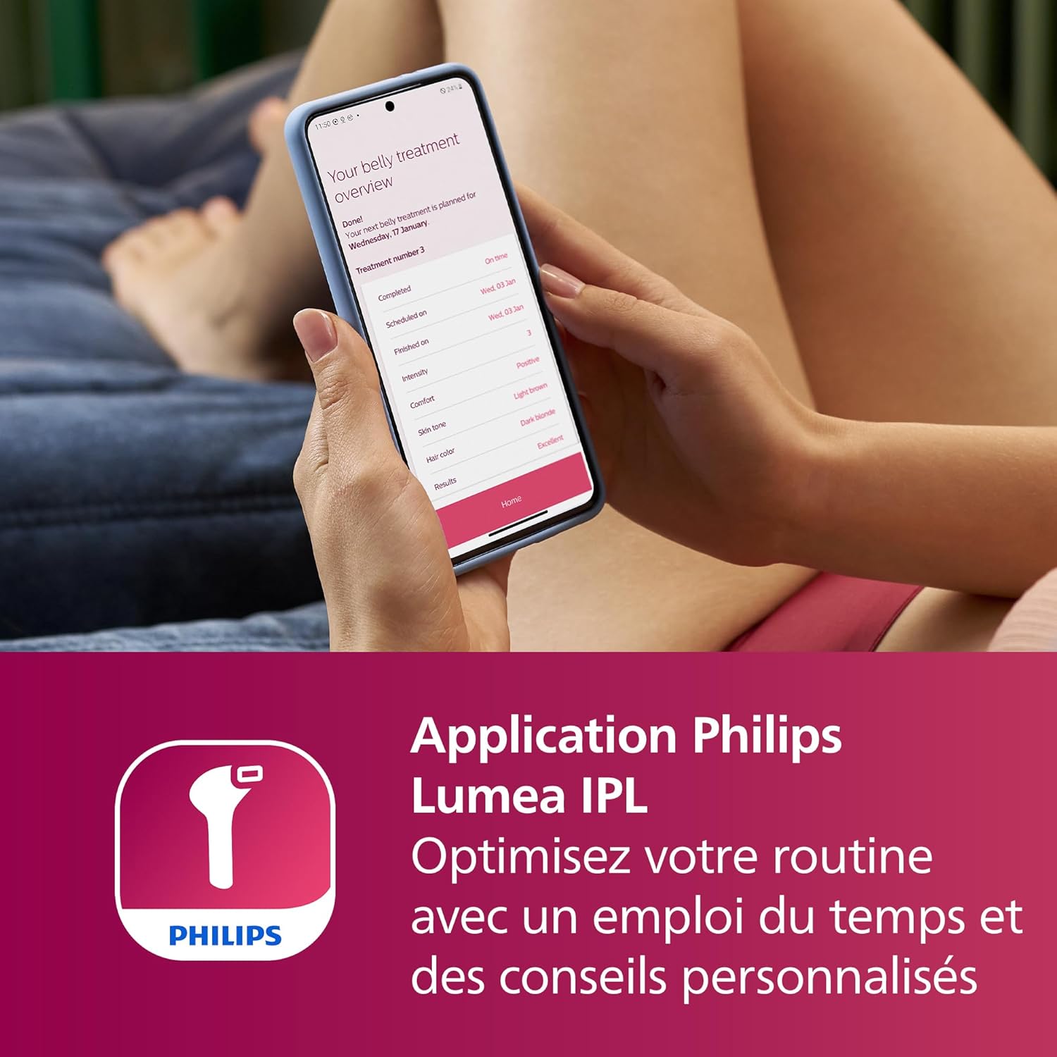 Philips Lumea série 7000, Épilateur à lumière pulsée, alternative à l'épilation laser, 3 embouts pour le corps, le visage et le maillot, modèle SC1999/00