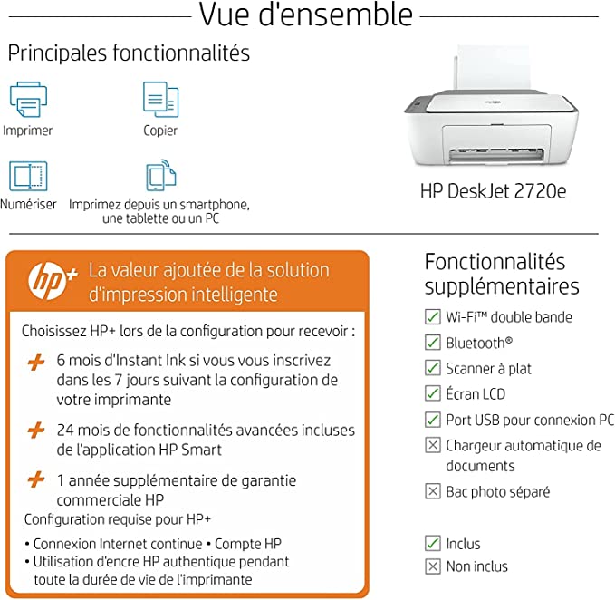 HP DESKJEST 2720e - JET D'ENCRE COULEUR - 6 MOIS D'ENCRE INCLUS (PHOTOCOPIE, SCAN, IMPRESSION, WIFI)
