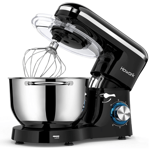 Robot Pâtissier 1500W, 6 Vitesses Robot pétrin multifonction avec Bol 6.2L