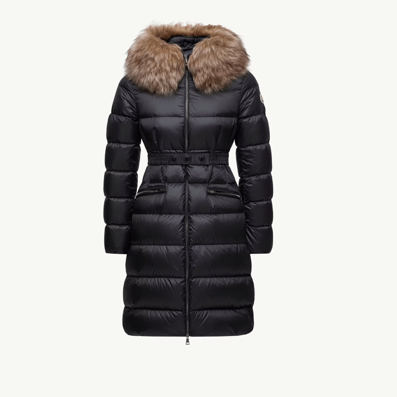 Doudoune Moncler longue à capuche bordée de shearling Boedic