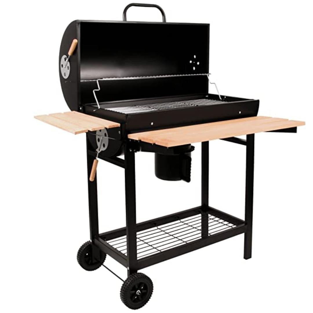 Barbecue Chariot - BBQ au charbon de bois à roulette avec couvercle / plateau de bois
