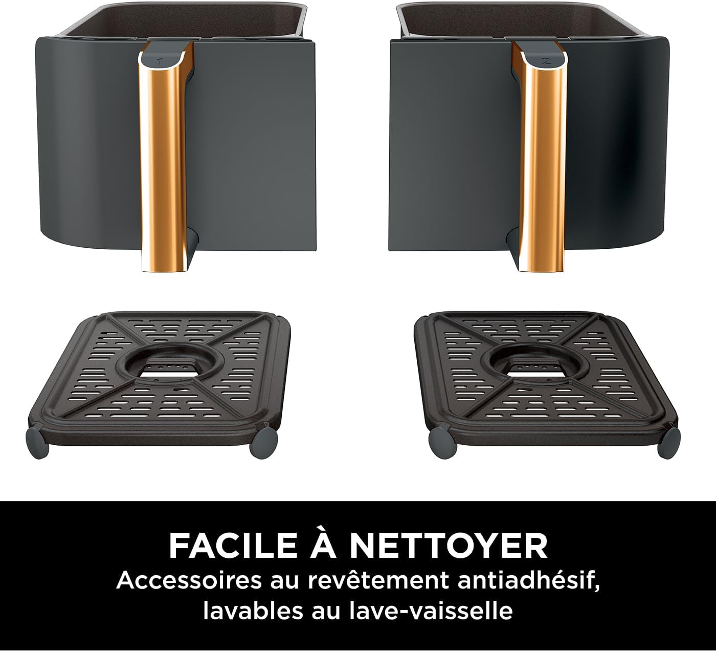 NINJA Foodi MAX Dual Zone Air Fryer, 2 Tiroirs, 9,5L, 6-en-1, Sans Huile, Air Fry, Max Crisp, Rôtir, Cuire, Paniers Anti-adhésifs Lavables Au Lave-Vaisselle, Cuivre/Noir