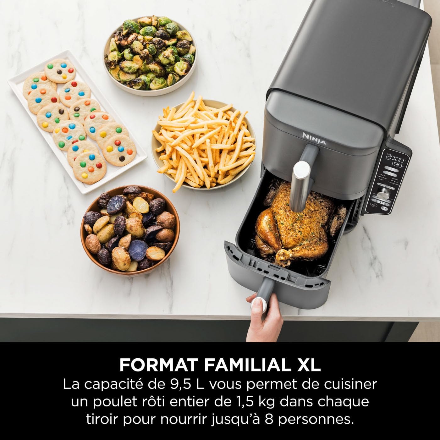 Ninja Double Stack XL Friteuse sans huile, friteuse verticale à 2 tiroirs, 4 niveaux cuisson, 2 tiroirs et 2 grilles, design compact, capacité de 9,5L, 6 fonctions de cuisson, 8 portions