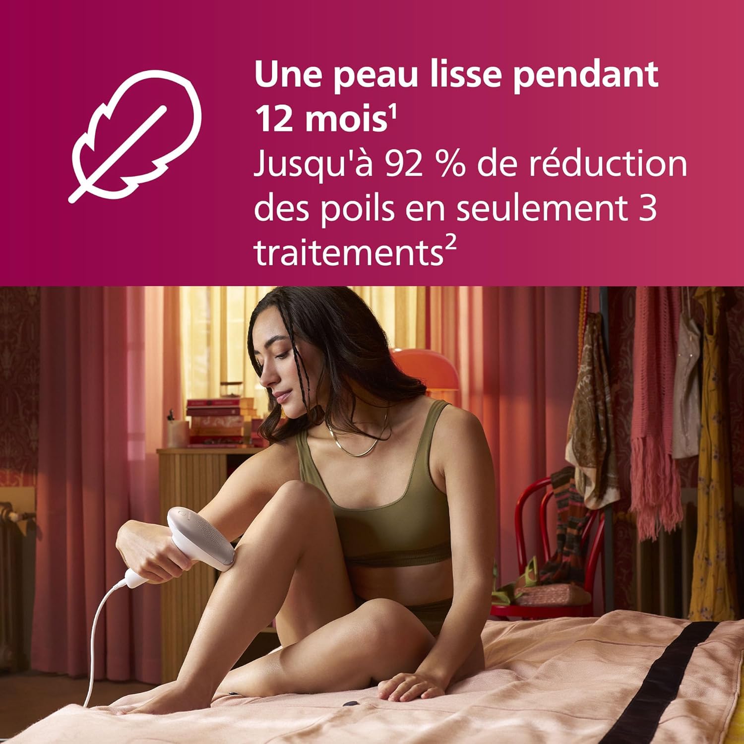 Philips Lumea série 7000, Épilateur à lumière pulsée, alternative à l'épilation laser, 3 embouts pour le corps, le visage et le maillot, modèle SC1999/00