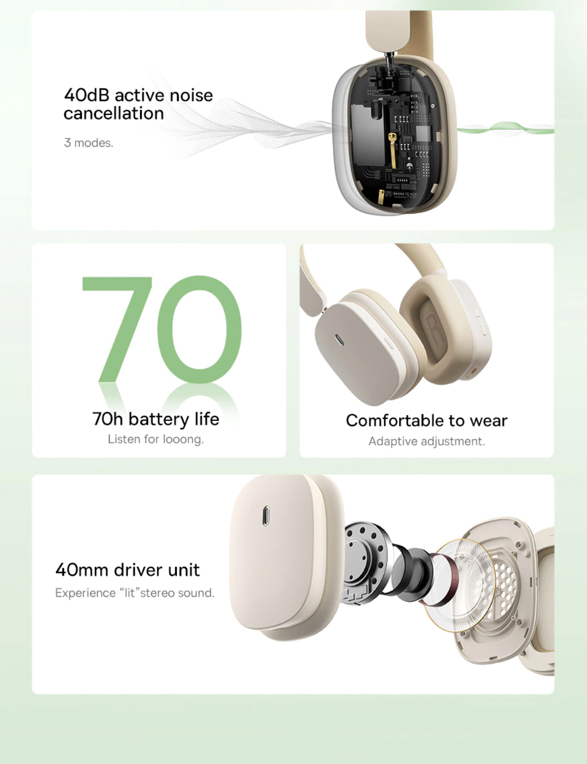 Baseus – écouteurs sans fil Bowie H1, casque d'écoute hybride 40db, stop-bruit actif, Bluetooth 5.2, HiFi, temps 70H